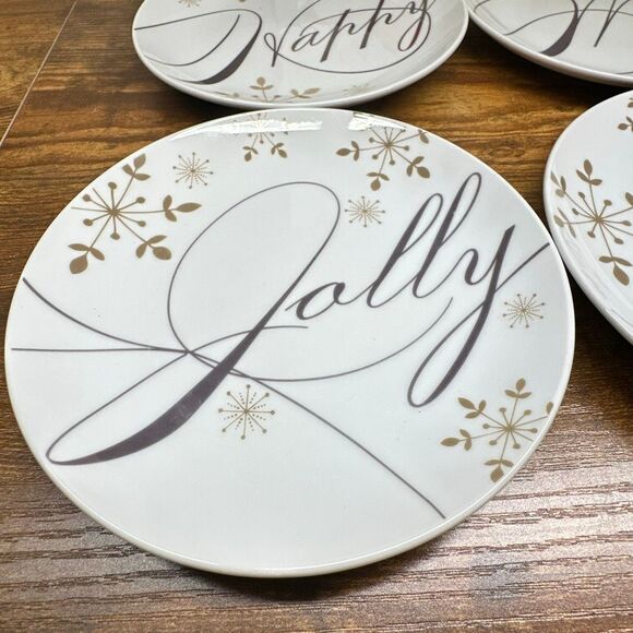 Pier 1 Imports appetizer plates Holiday Wishes set of 4 Original Box Porcelain - Picture 2 of 9
